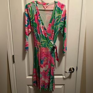 Lilly Pulitzer Emilia Wrap Dress. Size:M In Color:Serene Blue Paradise Bound